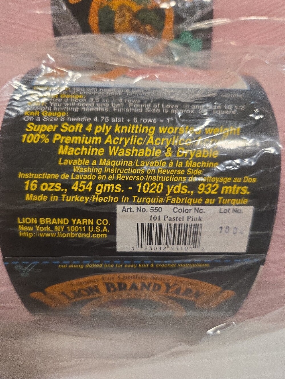 Lion Brand Pound Of Love Yarn Pastel Pink 1020 yd Acrylic New 2 Rolls - Picture 5 of 5